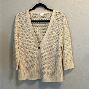 J. Jill Beige Cream Button-Front Open Knit Cardigan M